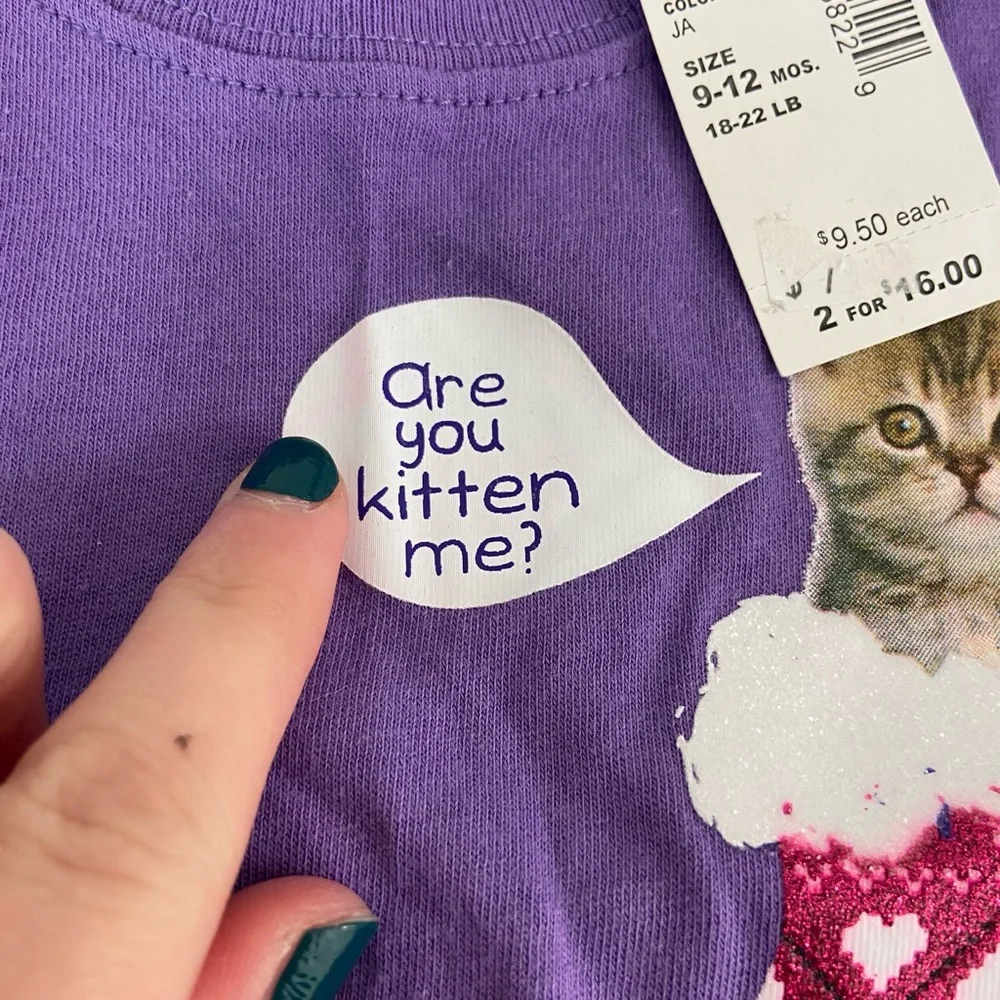 NEW Children’s Place baby girl’s purple kitten graphic decal top pants set 9-12m